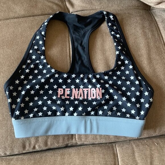 PE.NATION SPORT BRA WHITE BLACK PINK STARS SIZE XSMALL GYM YOGA CHIC SPORTY - Picture 13 of 14